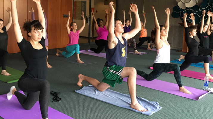 Yoga class at Syracuse University, sponsored by Healthy Monday Syracuse.