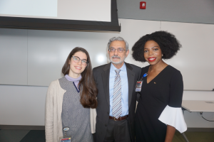 Upstate Medical University Interim President Mantosh Dewan, MD, with Health Justice Conference organizers Sydney Russell Leed, left, and nurse Adaobi Ikpeze. The Health Justice Conference, held Jan. 21, addressed such issues as refugee health, the health effects of inequality and Native American health care. Leed is an MD/MPH student and Ikpeze is an MD student, both studying at Upstate’s College of Medicine. Photo provided.