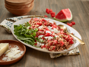 Watermelon and Bulgur Wheat Salad — A light main or hearty side dish, watermelon adds a sweet complement to the chewy bulgur and peppery arugula.