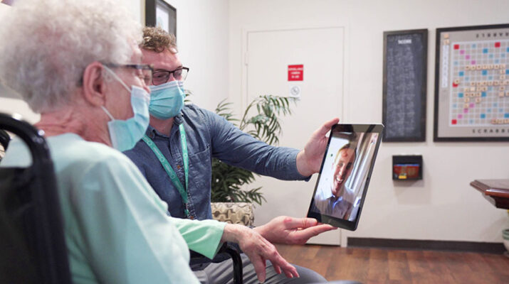 Several senior facilities in Central New York, like St. Luke Health Services in Oswego, have used new technology to open their doors to family and friends. Shown is a Loretto resident during a virtual visitation.