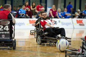 Peyton Sefick, with Fitness Inclusion Network, (right) playing powerchair soccer.  Above, kids playing open air soccer. Photos provided