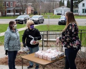 Meals are distributed at the Hannibal Dining and Activity Center. Oswego County Opportunities operates six centers where seniors can socialize and receive hot meals. The centers temporarily closed during the pandemic and OCO switched to a grab-and-go meal model. The centers have since begun reopening. 